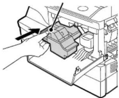 SHARP FO-2080 - While pushing the lock release button, gently insert the TD (Toner/Developer) cartridge until it locks into place. - 1