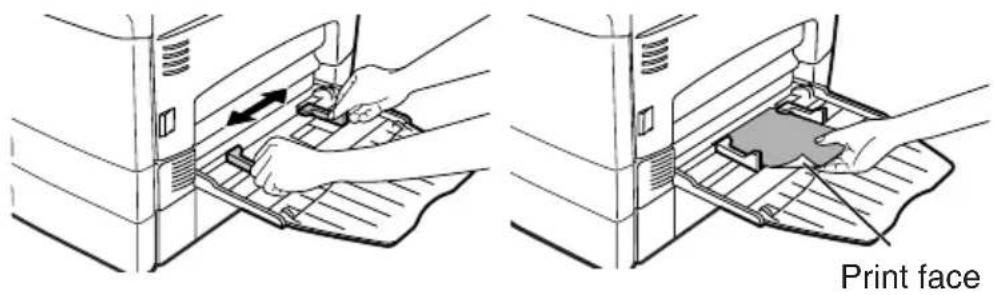 SHARP FO-2080 - Set the bypass tray paper guides to the paper width. Insert the paper (print face down) all the way into the bypass tray. - 1