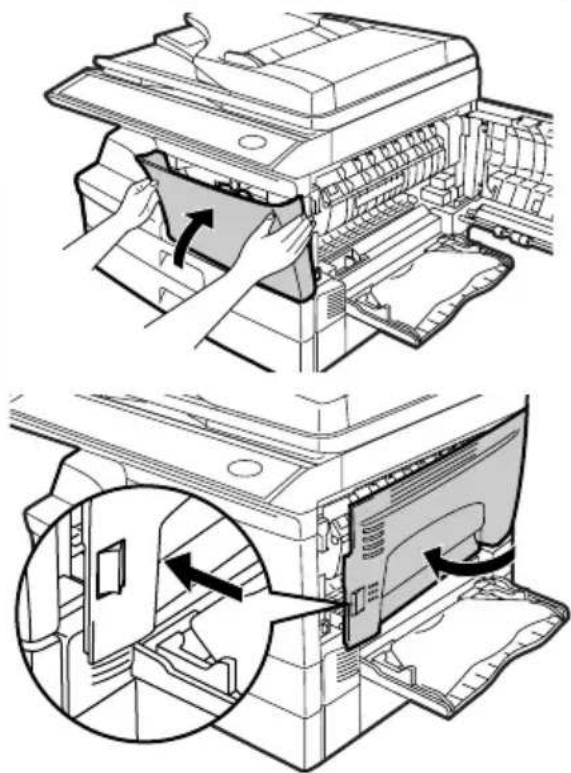 Technical diagram showing printer operation steps with arrows indicating process flow