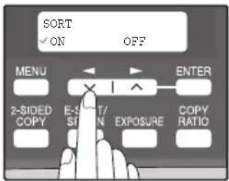 SORT ✓ ON OFF MENU 2-SIDED COPY E-5/SPN T/ EXPOSURE ENTER COPY RATIO