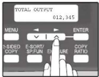 TOTAL OUTPUT 012,345 MENU 2-SIDED COPY E-SORT/SP.FUN ENTER E COPY RATIO