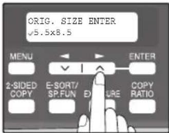 ORIG. SIZE ENTER √5.5x8.5 MENU 2-SIDED COPY E-SORT/SP.FUN ENTER ENDURE COPY RATIO