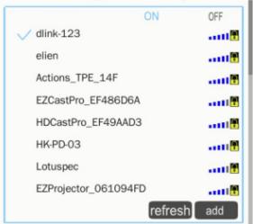 dlink-123 elen Actions_TPE_14F EZCastPro_EF486D6A HDCastPro_EF49AAD3 HK-PD-03 Lotuspec EZProjector_061094FD ON OFF refresh Add