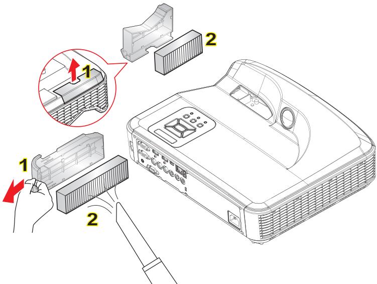 OPTOMA ZW400USTi - Installer et nettoyer le filtre à poussières optionnel - 3