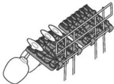 Technical line drawing of a mechanical assembly with a bulb and grid-like components (no text or symbols)