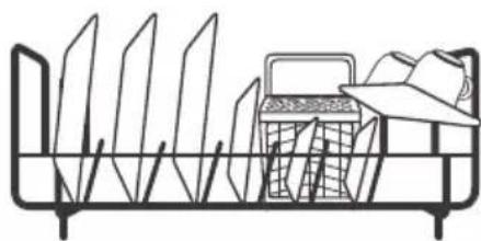 Simple line drawing of a basket with a tray and cloth, no text or symbols present