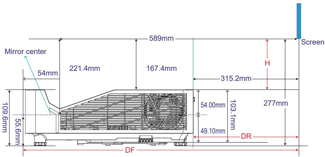 OPTOMA ZW410UST - Taille d'image et distance de projection - 1