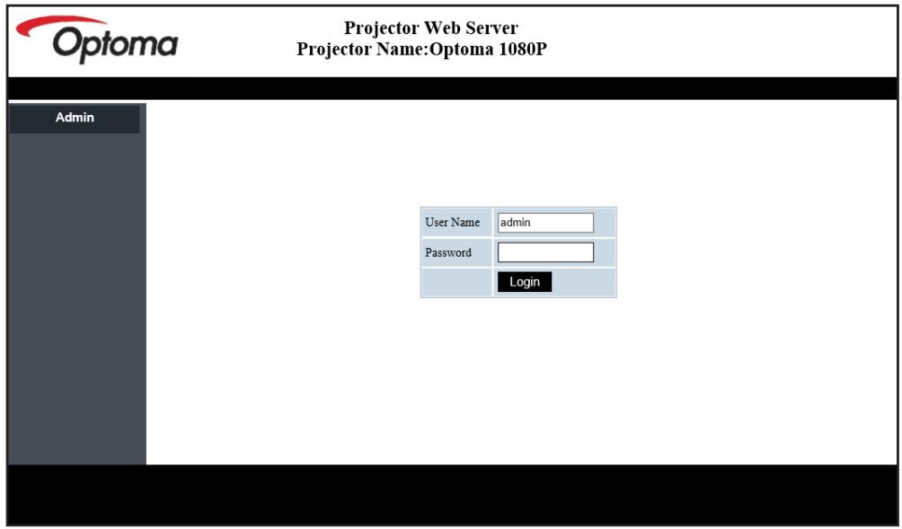Optoma Projector Web Server Projector Name:Optoma 1080P Admin User Name admin Password Login