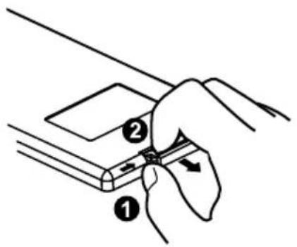 Diagram showing a hand holding a tool with labeled parts, including numbered annotations ① and ②.
