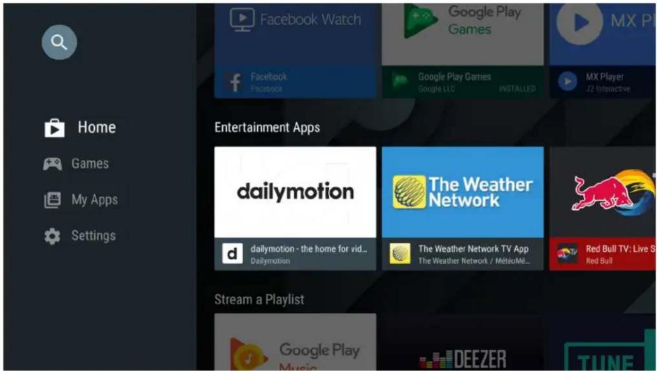 Facebook Watch Google Play Games MX PI Facebook Facebook Google Play Games Google LLC INSTALLED MX Player J2 Interactive Home Games My Apps Settings Entertainment Apps dailymotion The Weather Network dailymotion - the home for vid... Dailymotion The Weather Network TV App The Weather Network / MétéoMé... Stream a Playlist Google Play Music DEEZER Red Bull TV: Live S Red Bull