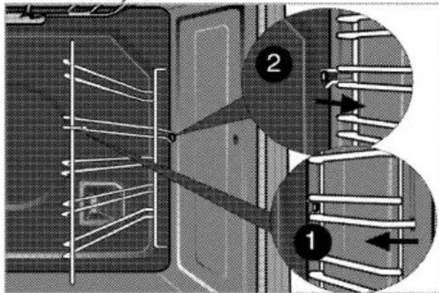 Technical diagram showing two labeled components (1 and 2) of a mechanical or electrical assembly with internal wiring and directional arrows.