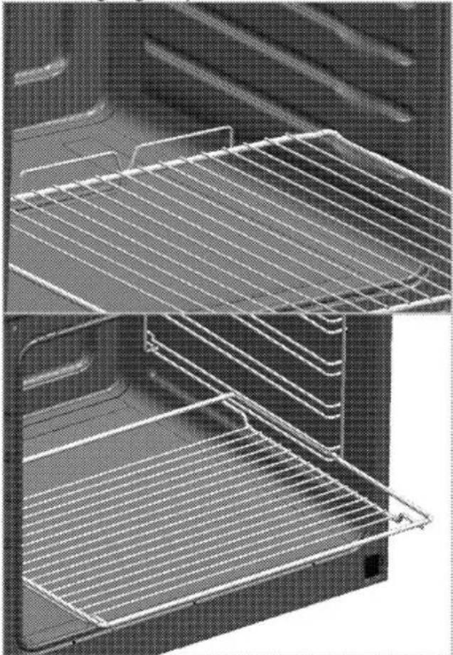 Two-panel technical illustration of a kitchen oven with metal grilles (no text or symbols)