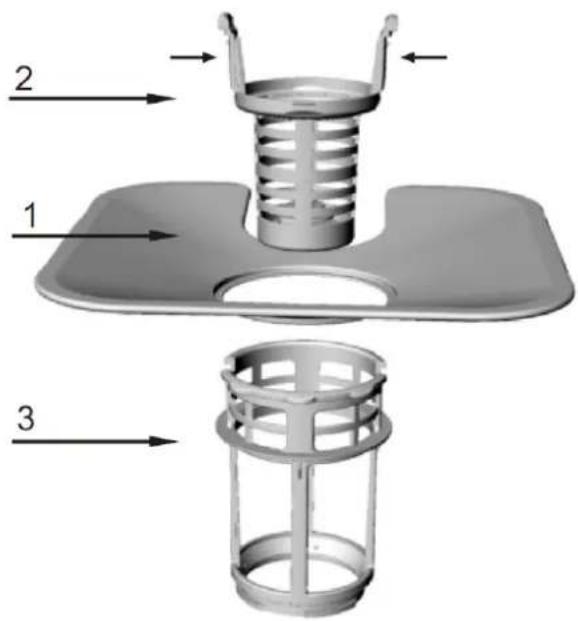 Technical diagram of a mechanical component with labeled parts 1, 2, and 3