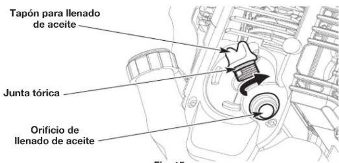 Tapón para llenado de aceite Junta tórica Orificio de llenado de aceite Fig. 15