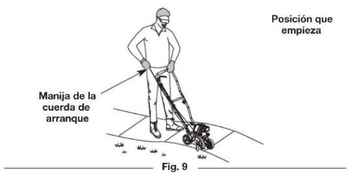 Posición que empieza Manija de la cuerda de arranque Fig. 9