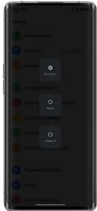 Settings Mobile network Bluetooth Connect Emergency Personal/Internet Horizon Restart Display & brightness Saturn & Power off Modifica Password & security Privacy Security & emergency