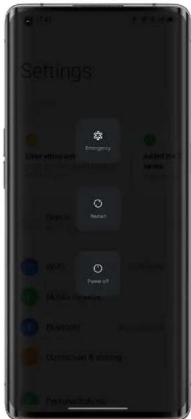 Settings Enter version arm Emergency Added the series Sign in Reset Power off Mobile command Bluetooth Connection & sharing Passengers