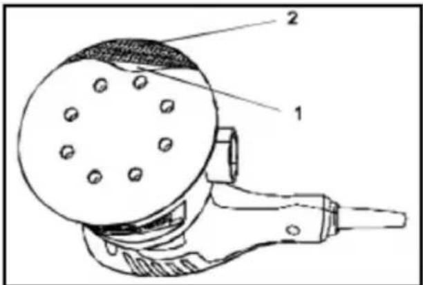 Technical diagram of a handheld device with labeled parts 1 and 2