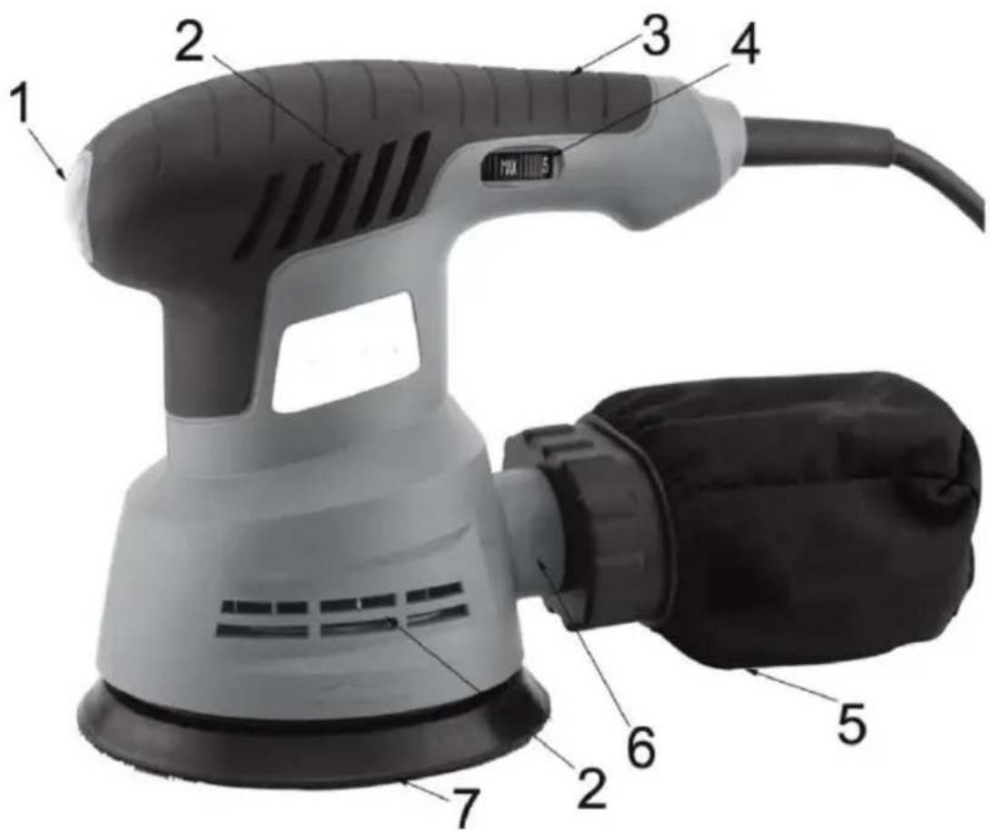 Labeled diagram of a power tool with numbered parts for identification
