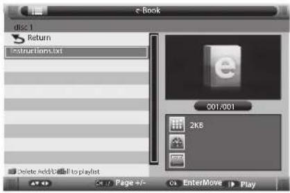 e-book disc1 Return Instructions.txt 001:001 2KB Delete add/Install to playlist Page 4-6 EnterMove Play