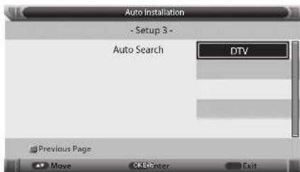 Auto Installation - Setup 3 - Auto Search DTV Previous Page Move C:\BcEnter Exit