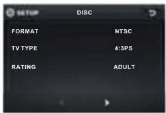 SETUP DISC FORMAT NTSC TV TYPE 4:3PS RATING ADULT