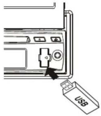 Diagram showing a device with an USB tag inserted into the front panel, highlighting a key component.