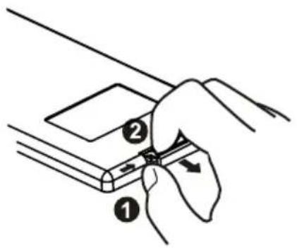 Diagram showing a hand holding a tool with labeled parts, including numbered annotations ① and ②.