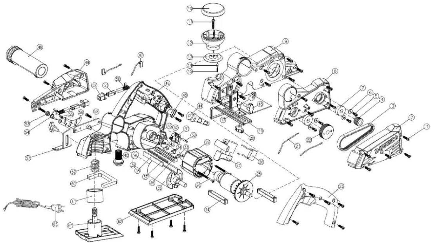 Exploded view diagram of a mechanical assembly with numbered parts for identification