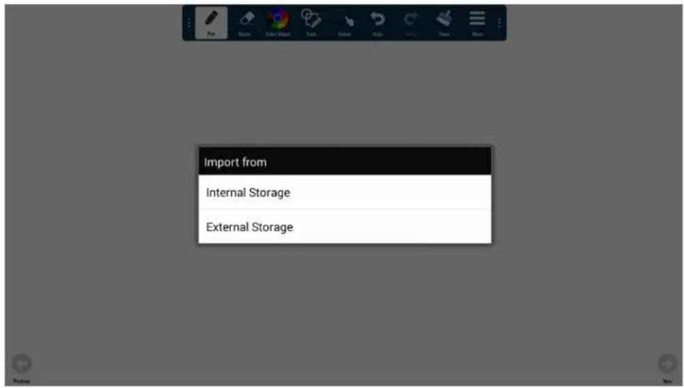 Import from Internal Storage External Storage