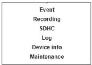 Event Recording SDHC Log Device info Maintenance