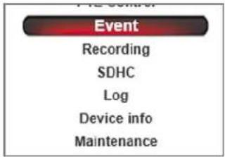 Event Recording SDHC Log Device info Maintenance