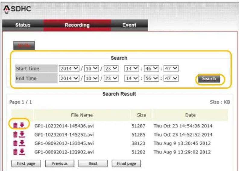 ASDHC Status Recording Event 10 PS Search Start Time 2014 / 10 / 23 14 : 46 : 47 End Time 2014 / 10 / 23 14 : 56 : 47 Search Search Result Page 1 / 1 Size : KB File Name Size Date GP1-10232014-145436.avi 51287 Thu Oct 23 14:54:36 2014 GP1-10232014-145252.avi 51285 Thu Oct 23 14:52:52 2014 GP1-08092012-133045.avi 38123 Thu Aug 9 13:30:45 2012 GP1-08092012-132902.avi 51282 Thu Aug 9 13:29:02 2012 First page Previous Next Final page