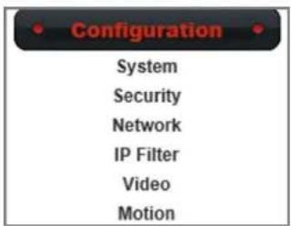 Configuration System Security Network IP Filter Video Motion