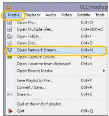 VLC media p Media Playback Audio Video Subtitle Tools Open File... Ctrl+O Open Multiple Files... Ctrl+Shift+O Open Folder... Ctrl+F Open Disc... Ctrl+D Open Network Stream... Ctrl+N Open Capture Device... Ctrl+C Open Location from clipboard Ctrl+V Open Recent Media Save Playlist to File... Ctrl+Y Convert / Save... Ctrl+R Stream... Ctrl+S Quit at the end of playlist Quit Ctrl+Q