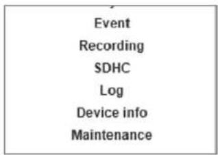 Event Recording SDHC Log Device info Maintenance