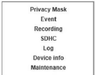 Privacy Mask Event Recording SDHC Log Device info Maintenance