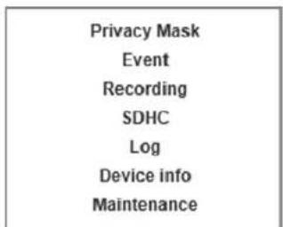Privacy Mask Event Recording SDHC Log Device info Maintenance