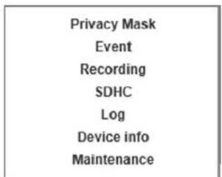Privacy Mask Event Recording SDHC Log Device info Maintenance