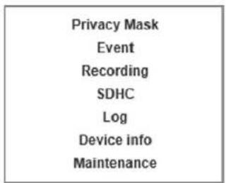 Privacy Mask Event Recording SDHC Log Device info Maintenance