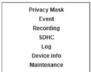 Privacy Mask Event Recording SDHC Log Device info Maintenance