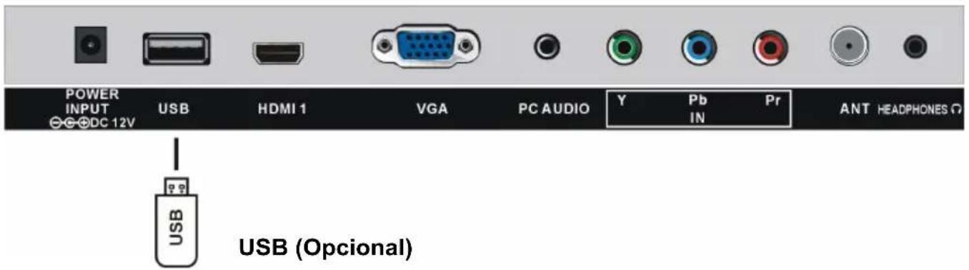 POWER INPUT USB HDMI 1 VGA PC AUDIO Y Pb Pr INT HEADPHONES Ω USB (Opcional)