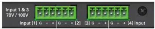 Input 1 & 3 70V / 100V Input [1] G - + G - + [2] [3] G - + G - + [4] Input