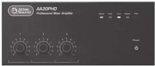 Atlas SOUND AA30PHD Professional Mixer Amplifier Signal Power Limit Power PSC 1 2 3 Power
