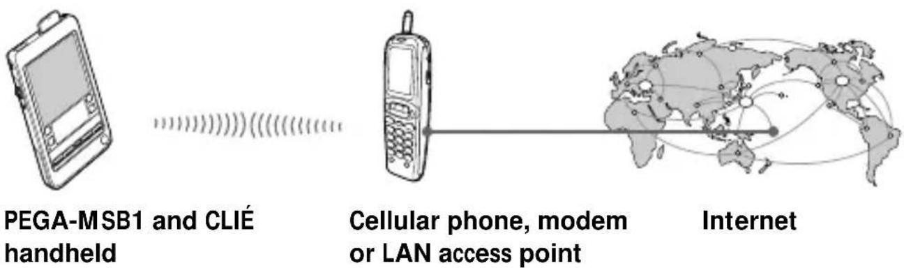 PEGA-MSB1 and CLIÉ handheld Cellular phone, modem or LAN access point Internet