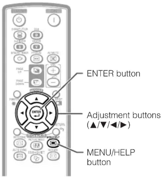 ENTER button Adjustment buttons (▲/▼/◄/►) MENU/HELP button