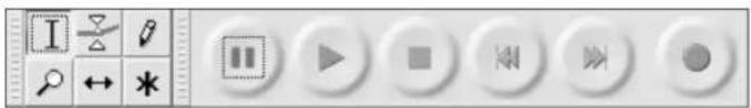 Screenshot of a software toolbar with icons for zoom, search, refresh, and play controls