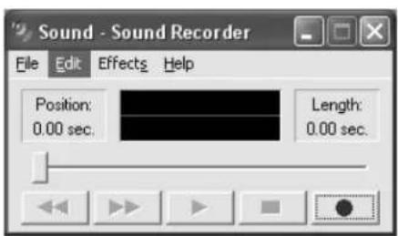 Sound - Sound Recorder File Edit Effects Help Position: 0.00 sec. Length: 0.00 sec.