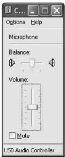 Options Help Microphone Balance: Volume: Mute USB Audio Controller
