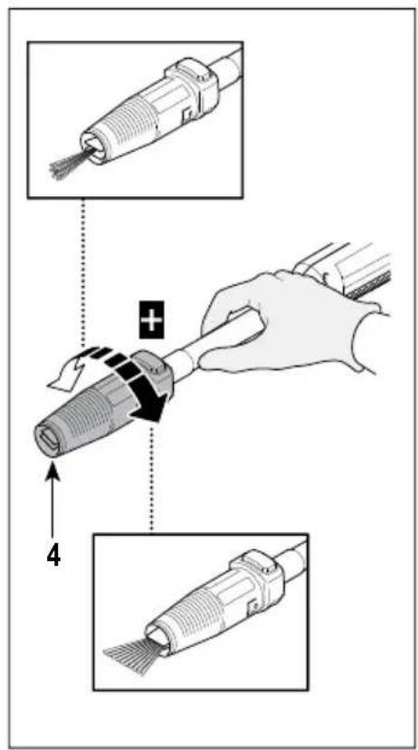 Diagram illustrating cable connector pinning process with magnified views showing thread insertion and disassembly steps